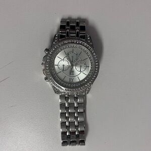 Silver Chronograph Watch with Crystal Accents